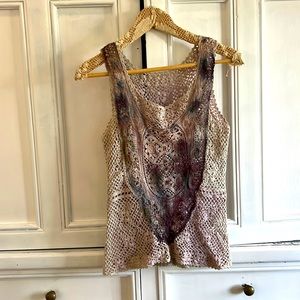One of a kind, hand made and dyed crochet tank.